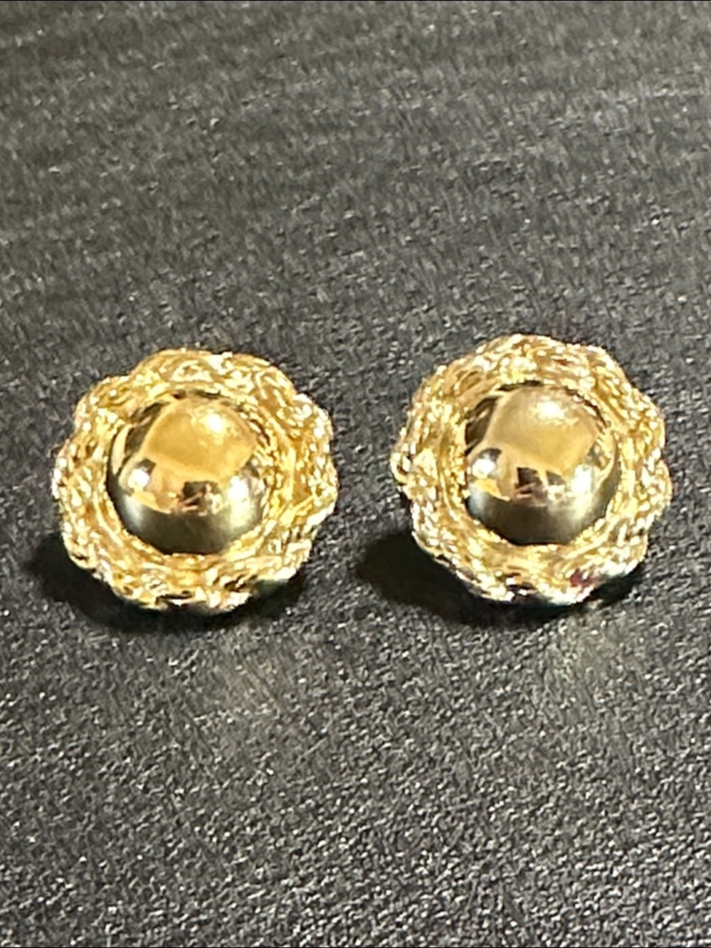 Trifari Gold Tone Chain Halo Button Style Earrings